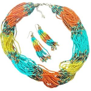 NWOT Beautiful Beaded Necklace and Drop Earrings